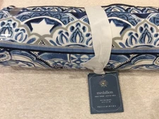 Pottery Barn Hanukkah Medallion Table Throw 50x50 NWT! Blue & Ivory 100% Cotton