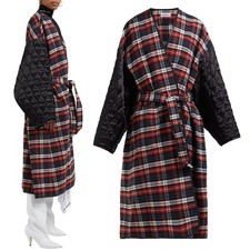 BALENCIAGA Checked Cotton Flannel Quilted Nylon Wrap Coat Overcoat FR 34 3,800