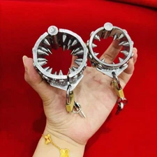 Men Ball Stretcher Aid Chastity Locking CBT Ring with Spikes Padlock and Keys SM