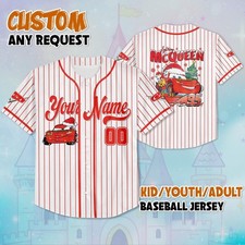 Custom Pixar Cars Lightning McQueen Christmas Red Striped Baseball Jersey Shirt