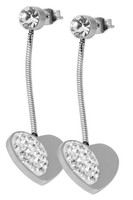 Edelstahl Ohrstecker Silberfarbig Herz Motiv 4Cm LäNge Steinchenbesatz Akzent Sc