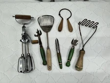 Lot Of 7 Wooden Handle Vintage Kitchen Utensils