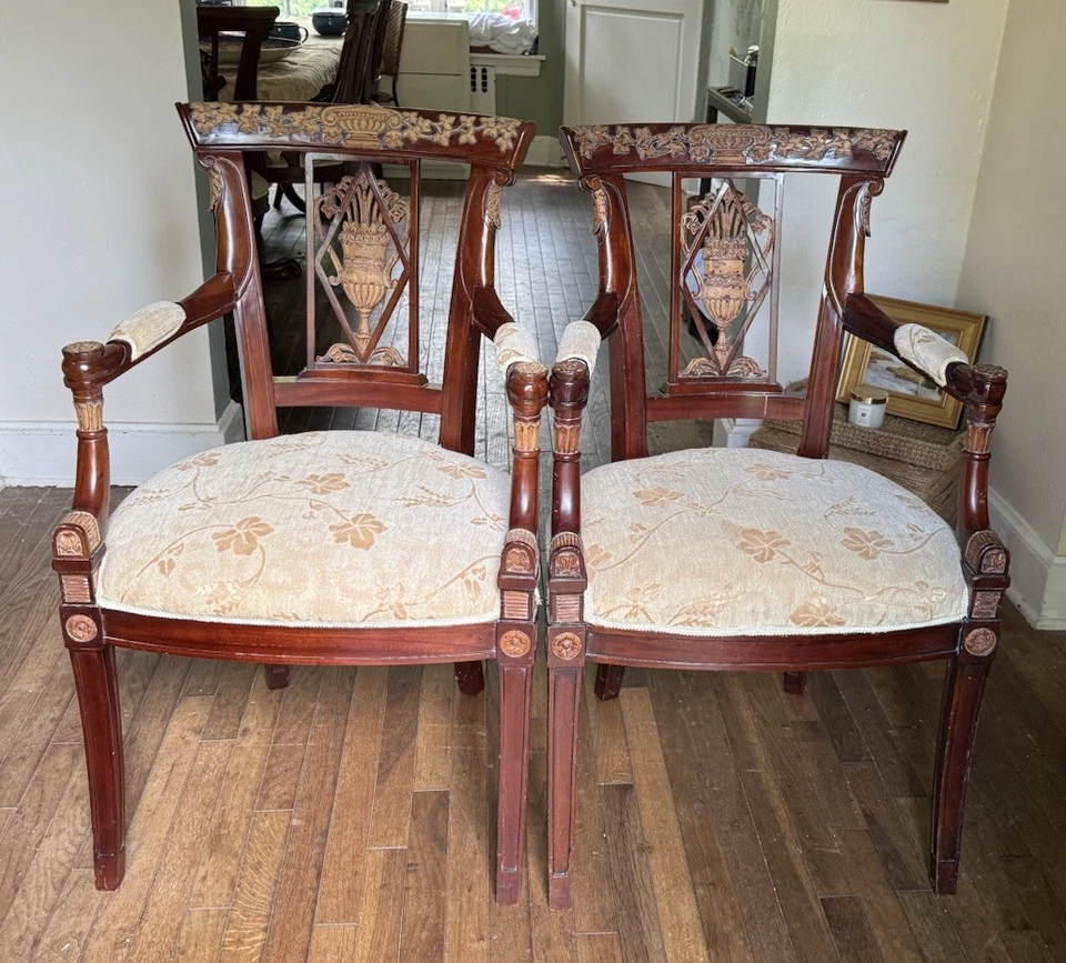 PAR de Sillones JANSEN Kiefer Caoba Tallados a Mano Imperio Francés DE COLECCIÓN  Foto 3 de 4