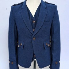 Men's Scottish Blue Tweed Kilt Jacket And Waistcoat Argyle Wedding Kilt Jacket