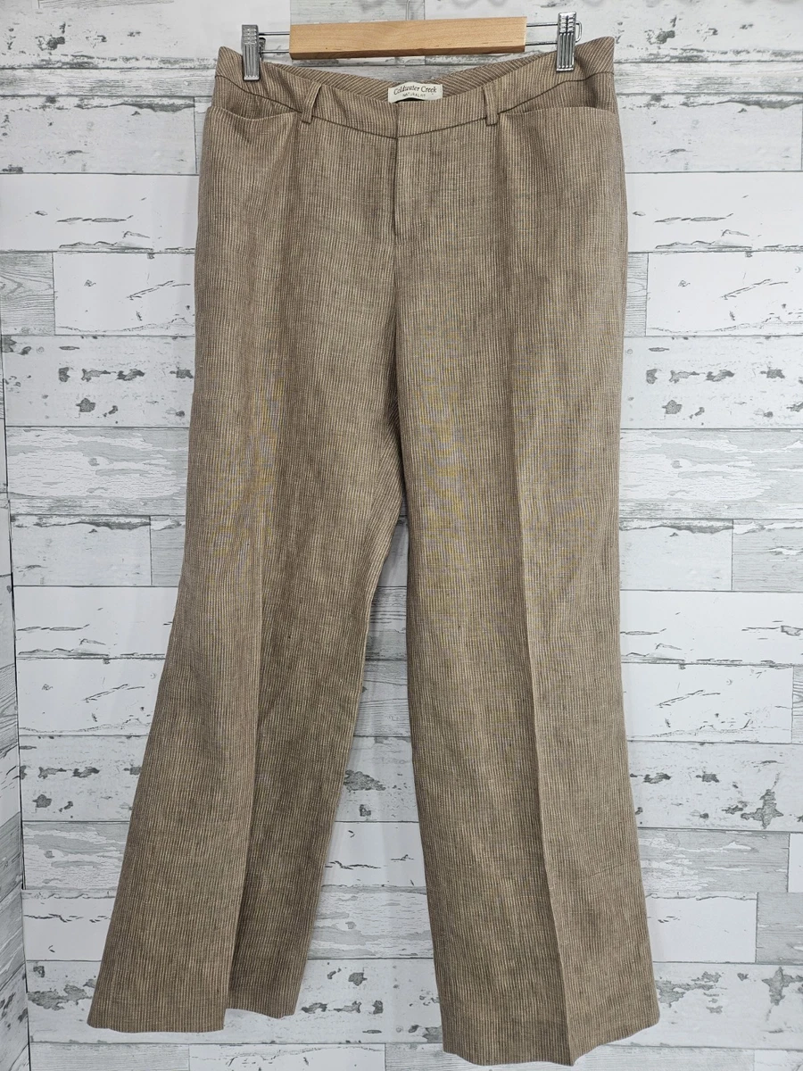 Pantalon Large Coldwater Creek – Lin Marron – Brodé – Taille L – Vintage – Lagenlook