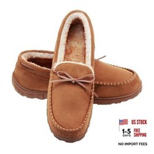Men's Moccasin Slippers Memory Foam Warm Plush House Slippers, Indoor 11 Brown