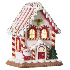 One Holiday Way 7-Inch Light Up White Faux Gingerbread House w/Peppermint Can...