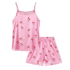 Weixinbuy 13-14 Years Gift For Girls Satin Pajamas Years, Pink Cherry