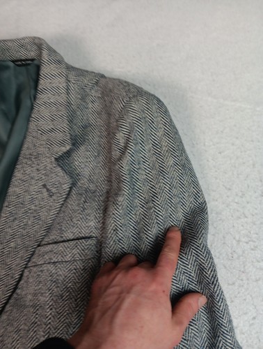 Oakton Ltd. Tweed Wool Blend Mens 46R Sport Coat Grey Blazer Herringbone - Picture 16 of 22