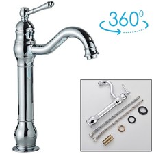 Chrome Basin Mixer Tap Mono 360° Swivel Tall Bathroom Sink Cloakroom Tap Fixings
