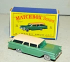 Matchbox Lesney 31 Ford Station Wagon met. green, black base,gray plastic wheels