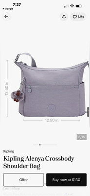 Kipling Alenya Gray Medium Crossbody Shoulder Bag Zip Monkey Charm Outer Pockets