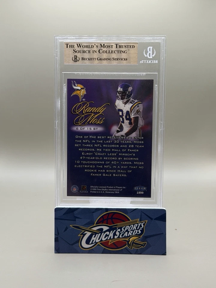 1999 Flair Showcase Randy Moss Shrine Time /1500 BGS 9.5 TG+ Vikings #6 - Image 2 of 2