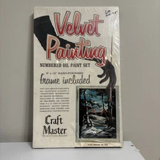 Vintage 1964 Craft Master Velvet Paint By Number Kit VP-305 Through The Pines