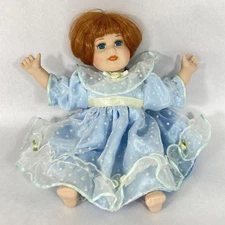 Seymour Mann Porcelain Doll 10 Inch Red Hair Blue Dress