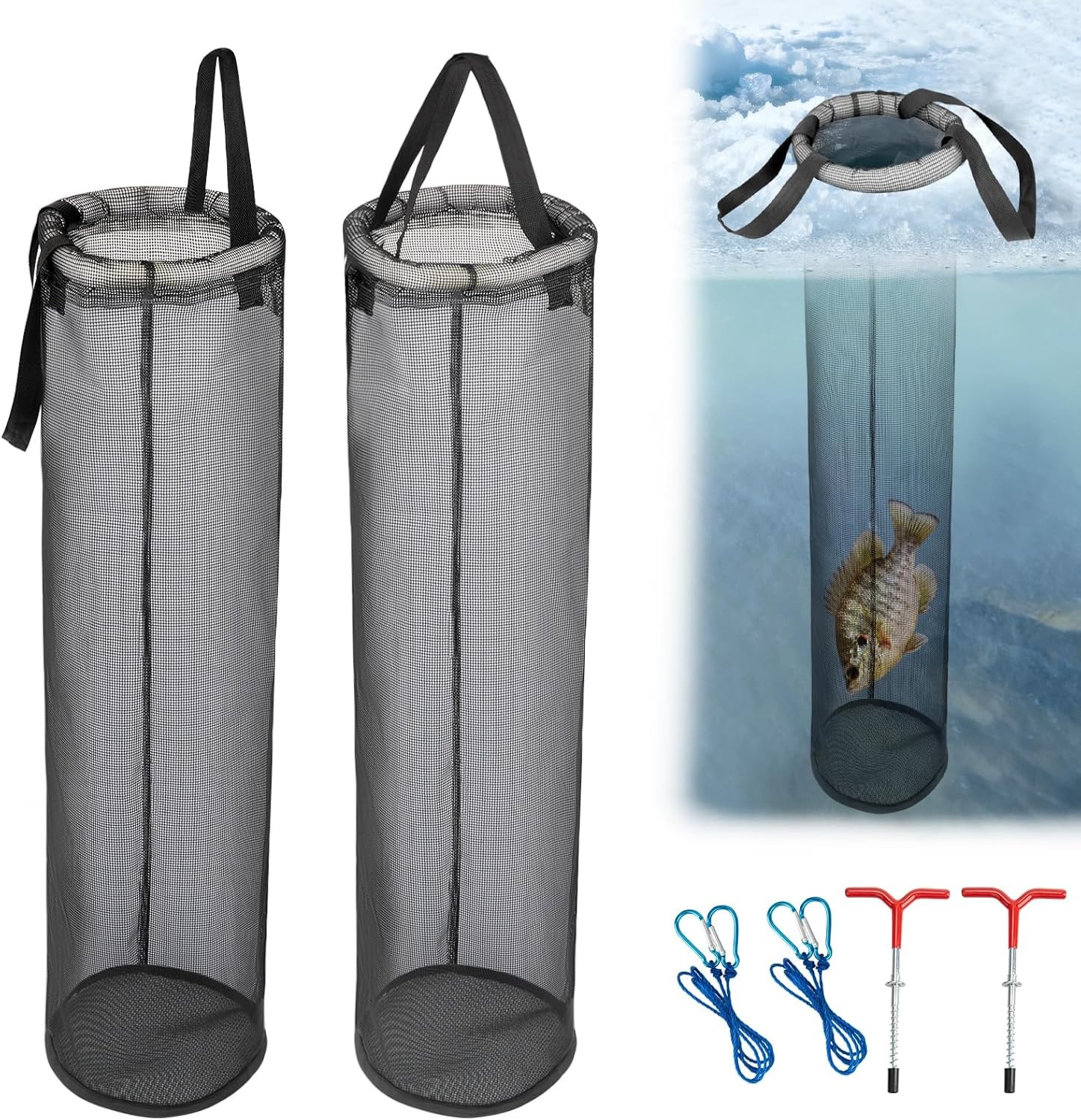 QualyQualy 2-Pack Ice Fishing Live Well, Floating Fish Basket for Live Fish Bait