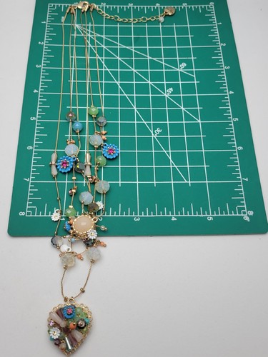 Betsey Johnson Illusion Mixed Rhinestone Flower Heart Layered Chain Necklace - Picture 7 of 8