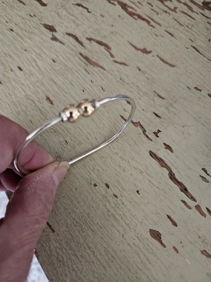 PULSERA BRAZALETE BACALAO DOBLE CAPA BOLA ORO 14K Y 925 Foto 2 de 4