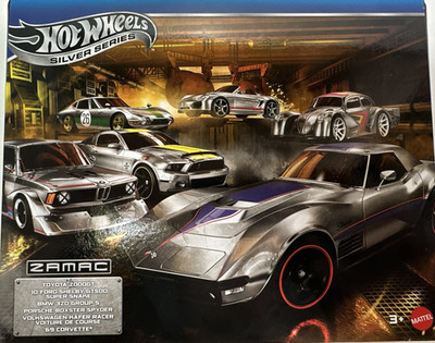 NEW 2026 Hot Wheels Silver ZAMAC BOX SET Set of 6 Corvette Toyota Ford Porsche