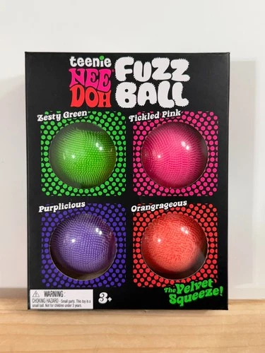 NeeDoh Teenie Fuzz Ball 4 Pack, Nee Doh Mini Squish Balls Four Pack Fast Ship