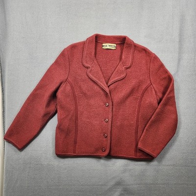 Vintage Kitz Pichler Womens Cardigan Sweater Large Maroon Wool Blazer Austria