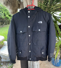 THE NORTH FACE BLACK 550 DOWN HOODED JACKET ZIP FRONT BOYS Sz L 14/16