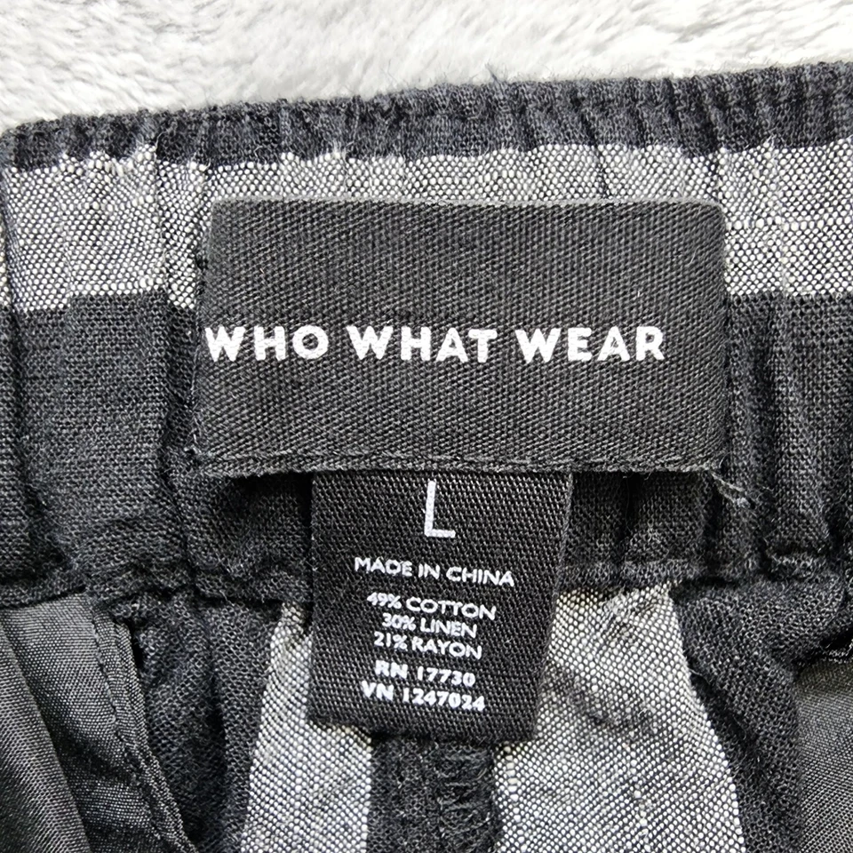 Pantalones Cortos Who What Wear Mujer L Negro Gris Rayas Mezcla de Lino Pull On Tab Cintura Foto 4 de 4