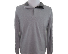 Hugo Boss Polo Sweater Mens Pure Cotton Solid Gray Pullover Snap Buttons Large