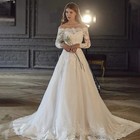 Off The Shoulder Wedding Dress Long Sleeves Lace Applique A Line Bride Gowns 