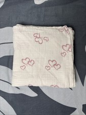 Aden  Anais Baby Blanket Pink Hearts White Muslin Swaddle Cotton Security Lovey