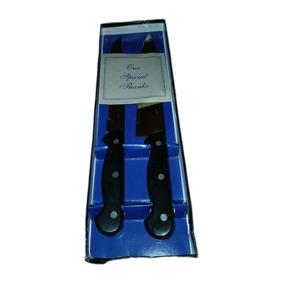 Vintage ''Our Special Thanks'' Knife Set Carving & Bread Knife Gift Box Black 
