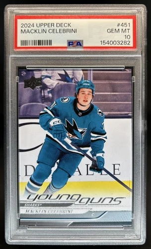 2024-25 Upper Deck Macklin Celebrini Rookie Young Guns RC #451 Sharks PSA 10