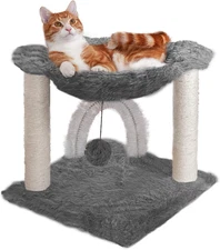 Furhaven 15.75" Tall Playground for One Size, Plush Hammock (Gray)