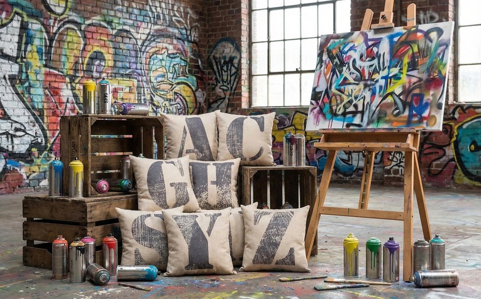 Graffiti Letter Throw Pillow Cover, 18x18 Inch Decorative Alphabet ...