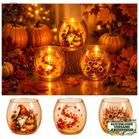 Teelichthalter Glas Set 3 StüCk Herbstfarben Aesthetic Deko Windlicht Tischdeko