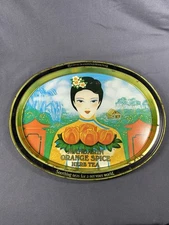 Vintage 1984 Celestial Seasonings Metal Tray Mandarin Orange Spice advertising