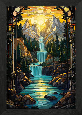Surrealer Sonnenuntergang Wasserfall Gerahmtes Wandbild Poster Leinwanddruck Bild