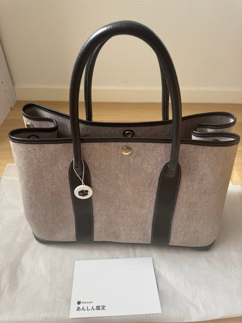 HERMÈS Garden Party PM 36 Tote Bag Toile H Canvas Leather Navy White Women