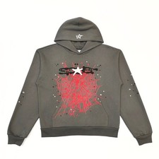 Gray Graphic Print Logo Pullover Hooded Hoodi...