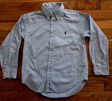 Ralph Lauren Kid's Blue Checked Button-Down Classic Shirt, Size 5 Unisex