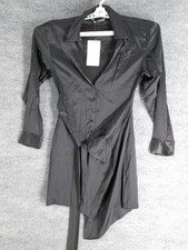 ZARA Women's S Black Viscose Blend Shirt Dress Button Down Tie Waist
