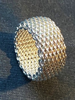 TIFFANY & CO STERLING SILVER SOMERSET FLEXIBLE MESH RING- SIZE 6- MINT!