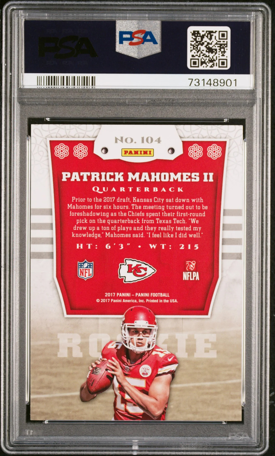 2017 Panini Patrick Mahomes II #104 PSA 10 view 2