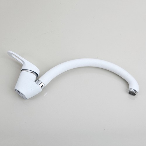 Fregadero de tocador de cocina blanco mezclador grifos giratorios grifo montaje en cubierta de un solo orificio - Imagen 4 de 12