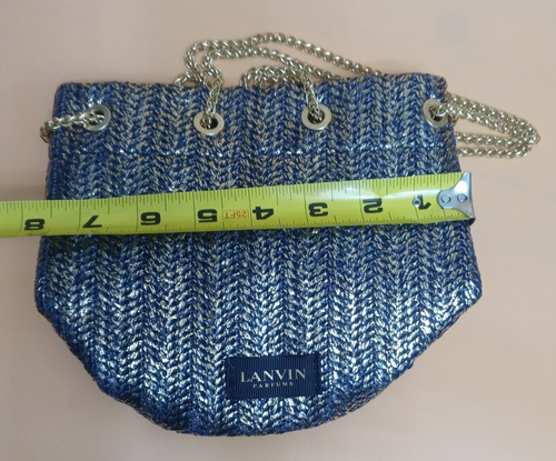 Lanvin Parfums gewebte Eimertasche Geldbörse marineblau goldfarben 9,5 Zoll Kettengriffe - Bild 21 von 24