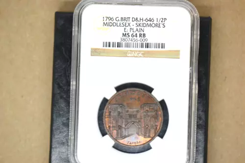 Middlesex. Skidmore's 1/2 Penny Token 1796 MS64 Red and Brown NGC