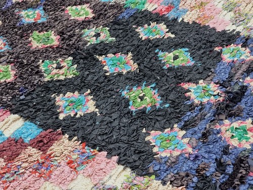 Moroccan Handmade Vintage Boucherouite 3'6"x6'4" Geometric Pink Cotton Carpet - Picture 9 of 12