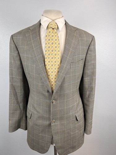 Blazer cappotto sportivo Hickey Freeman uomo oro pied de poule lana seta taglia 42 L - Foto 4 di 12