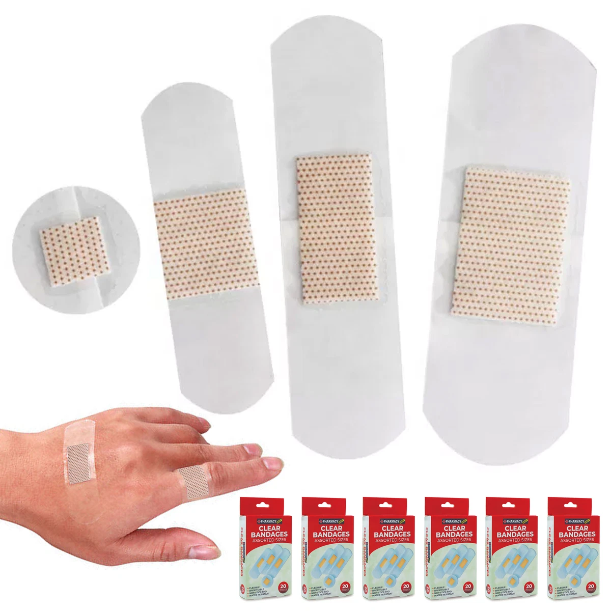 120 Pc Waterproof Adhesive Bandages Clear Sheer Strips Wound