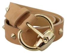 BRIAN DALES Belt Brown Leather Studded Gold Metal Buckle s. 65cm / 26in 200usd